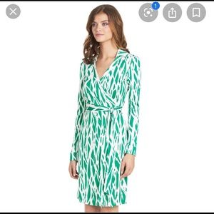 Green and white DVF wrap dress